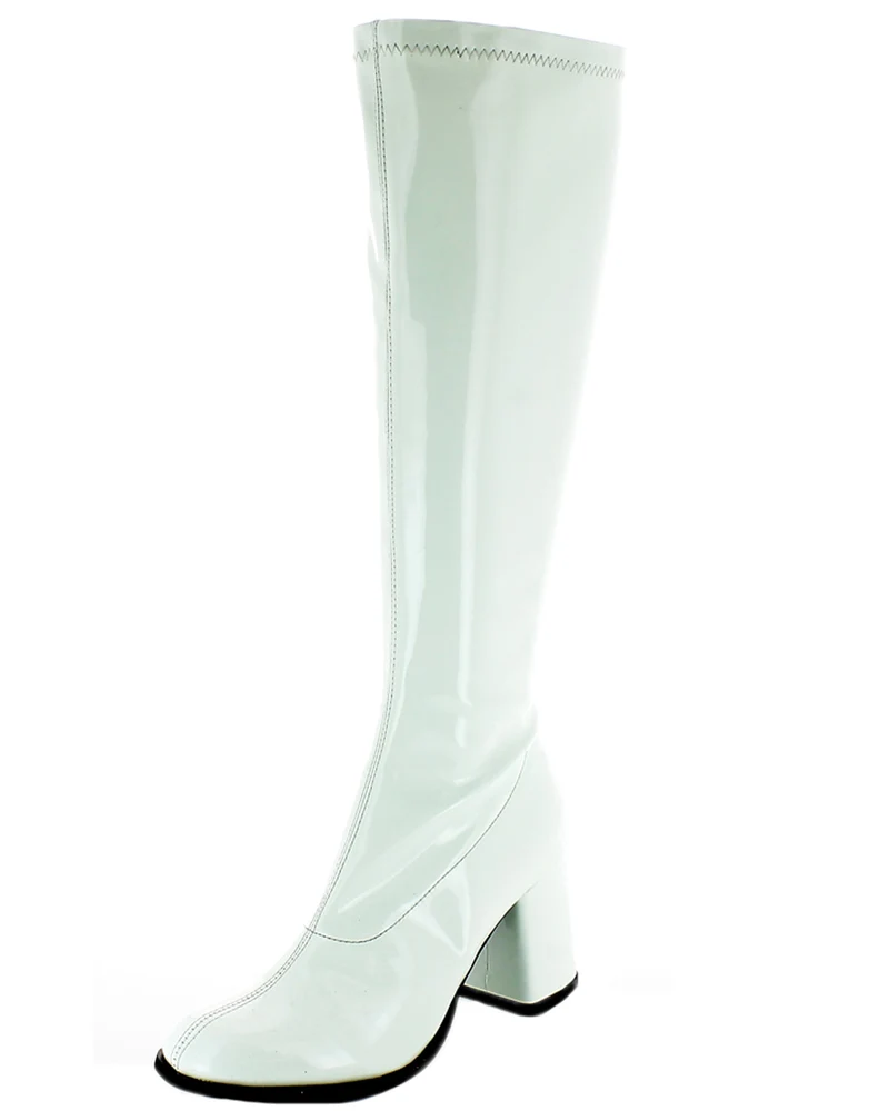 Gogo Damen Retro Lackstiefel mit schmalem Schaft | Weiß