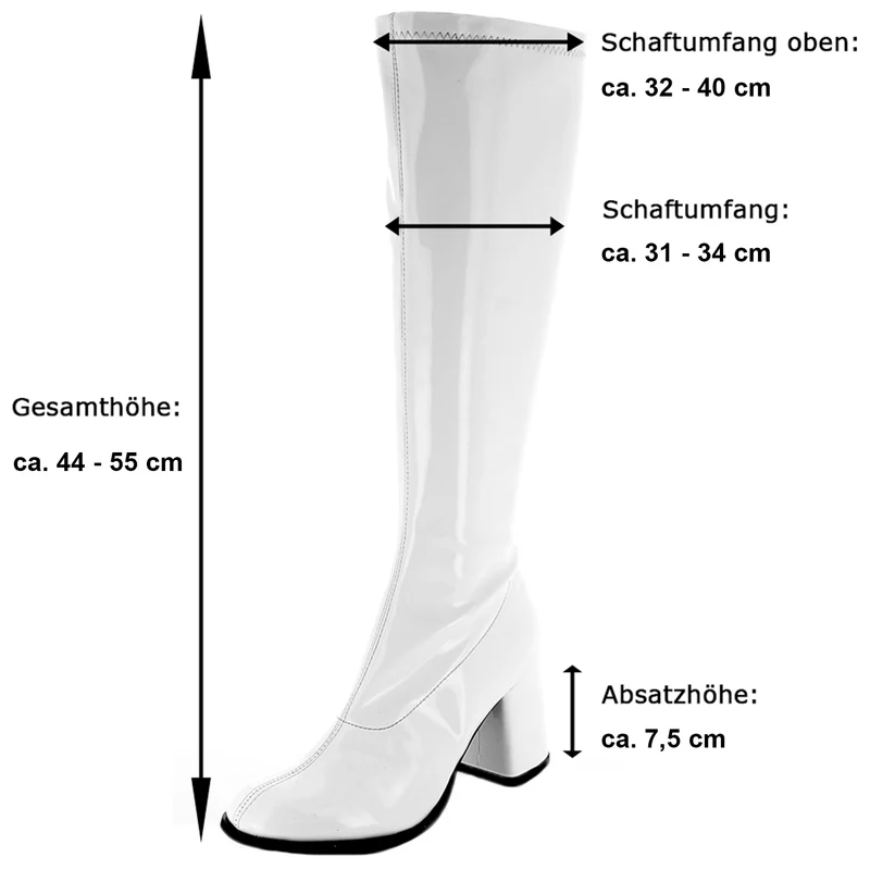 Gogo Damen Retro Lackstiefel mit schmalem Schaft | Weiß