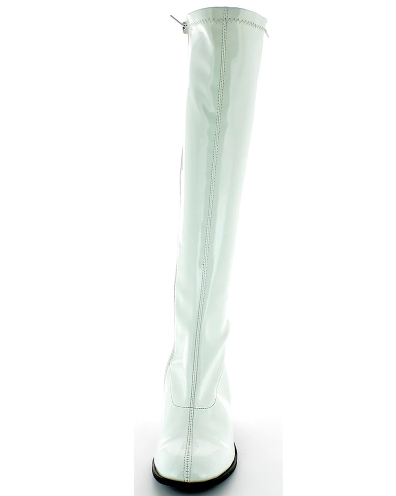 Gogo Damen Retro Lackstiefel mit schmalem Schaft | Weiß