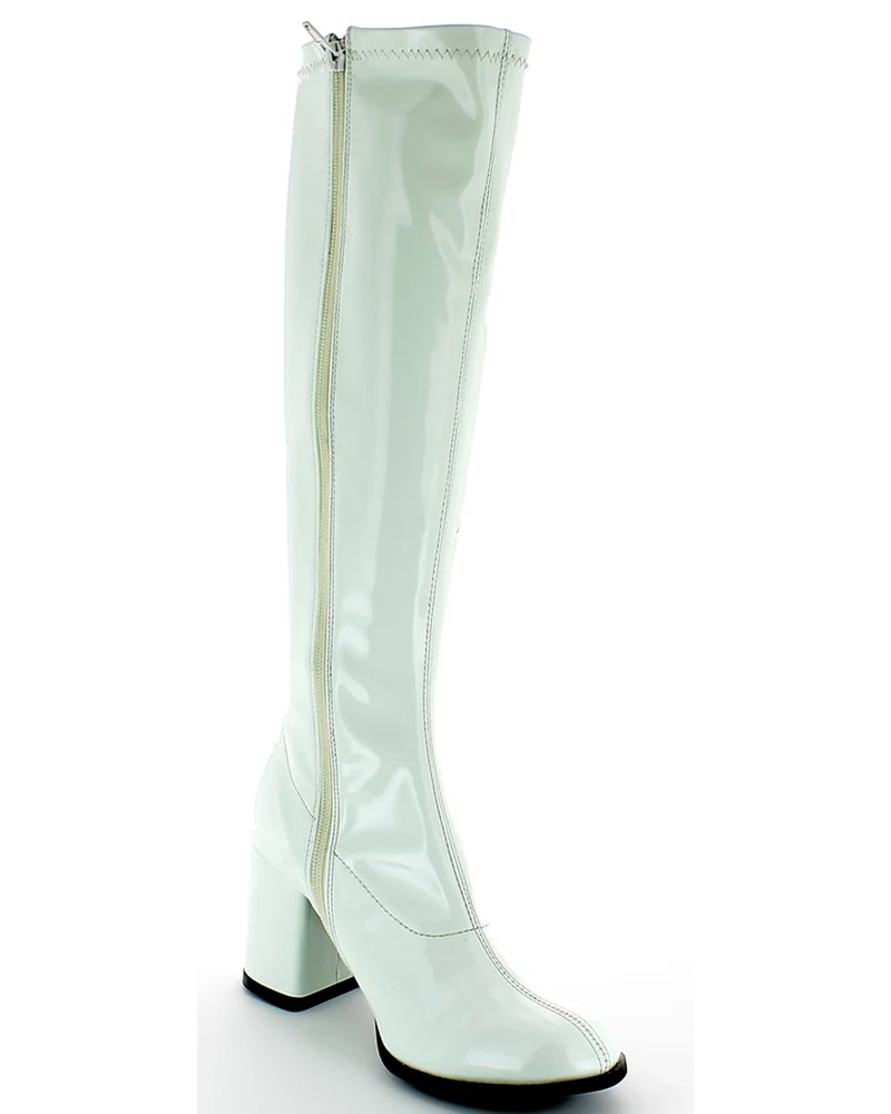 Gogo Damen Retro Lackstiefel mit schmalem Schaft | Weiß