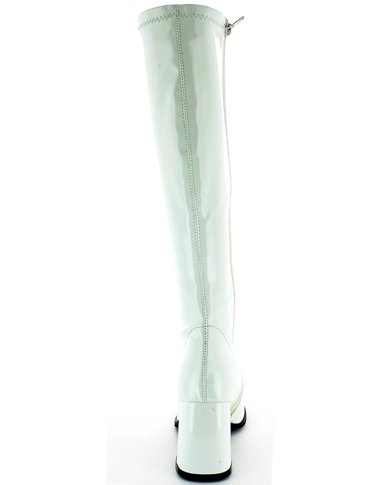 Gogo Damen Retro Lackstiefel mit schmalem Schaft | Weiß