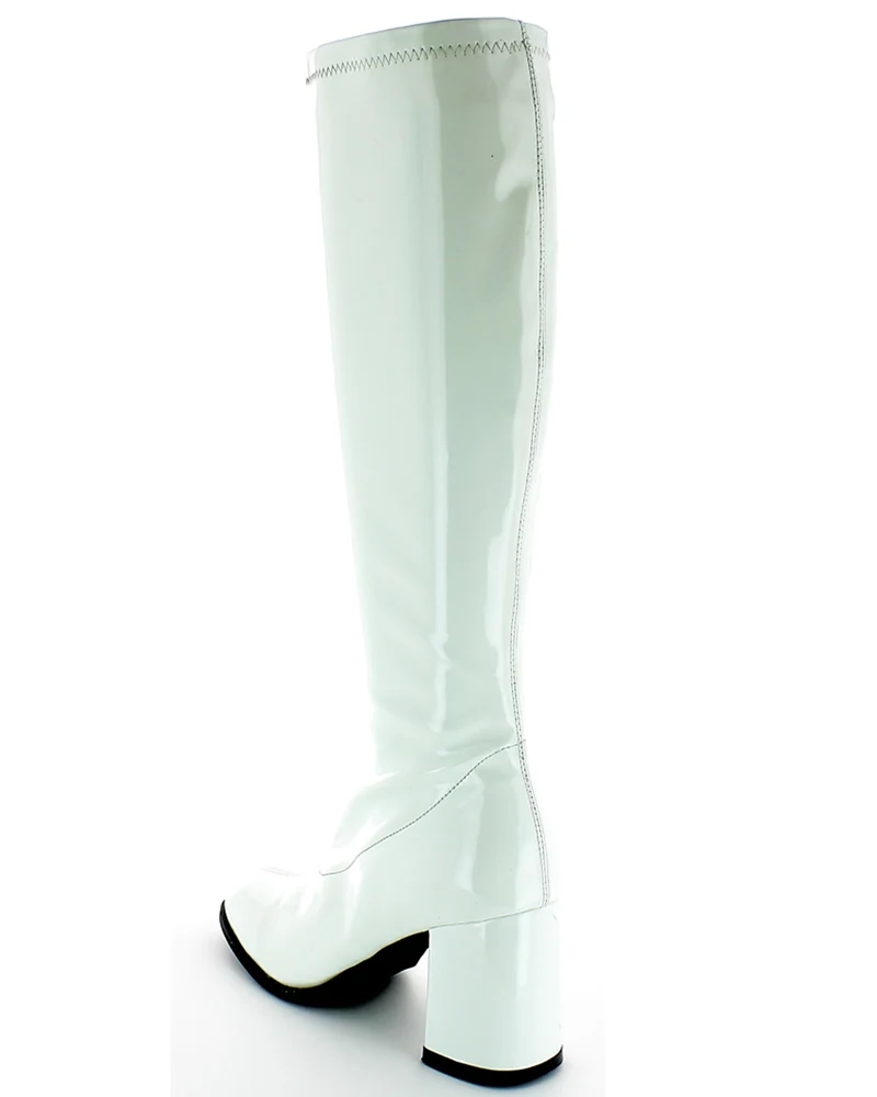Gogo Damen Retro Lackstiefel mit schmalem Schaft | Weiß