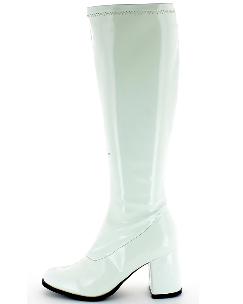 Gogo Damen Retro Lackstiefel mit schmalem Schaft | Weiß