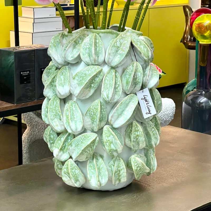 Vase CARAMBOLA, crème+grün, 35x33x47 cm