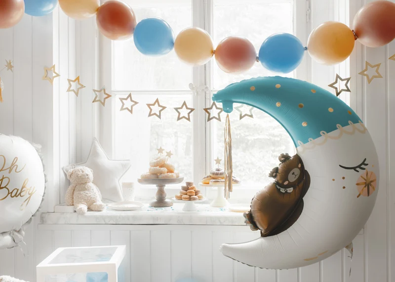 Shape Folienballon "Teddybär auf dem Mond" Blau | 80 x 98cm