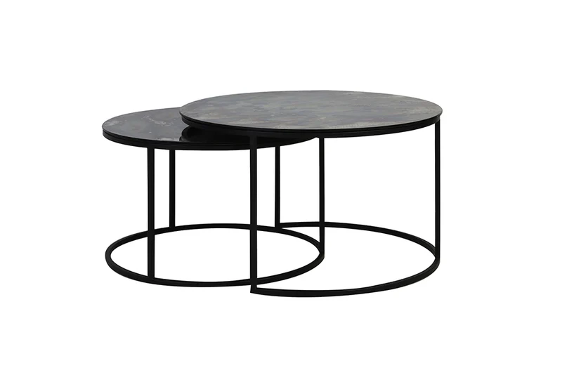 Couchtisch TABUN, 2er-Set, antik-matt schwarz