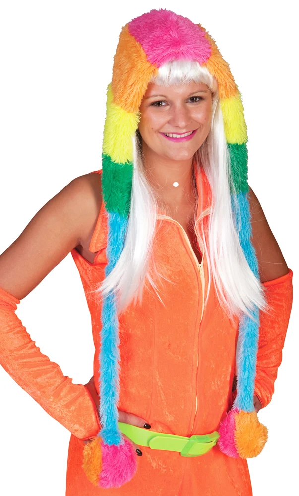 Plüsch Mütze Rainbow zum Hippie oder Clown Kostüm