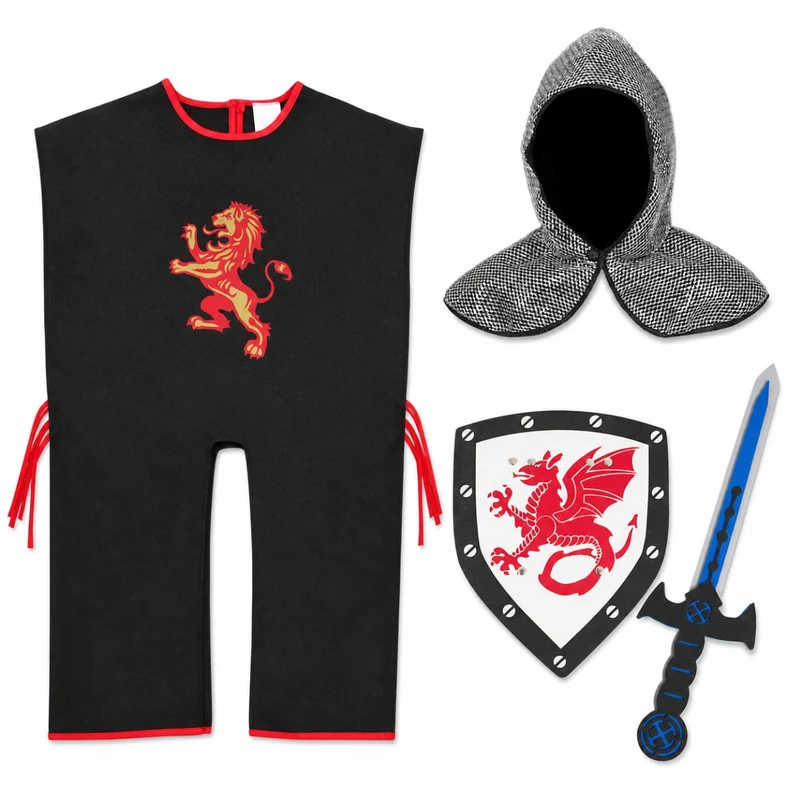 Ritter Set Löwe Kinder 4-tlg.  Tunika, Haube, Schild & Schwert 38 Jahre