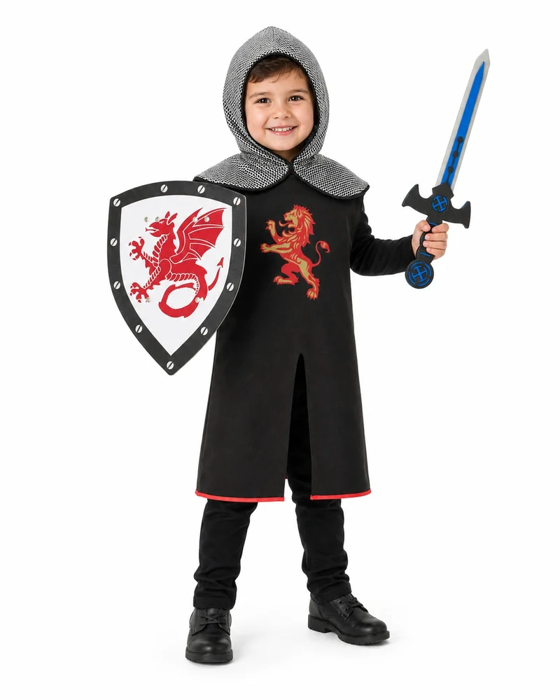 Ritter Set Löwe Kinder 4-tlg.  Tunika, Haube, Schild & Schwert 38 Jahre