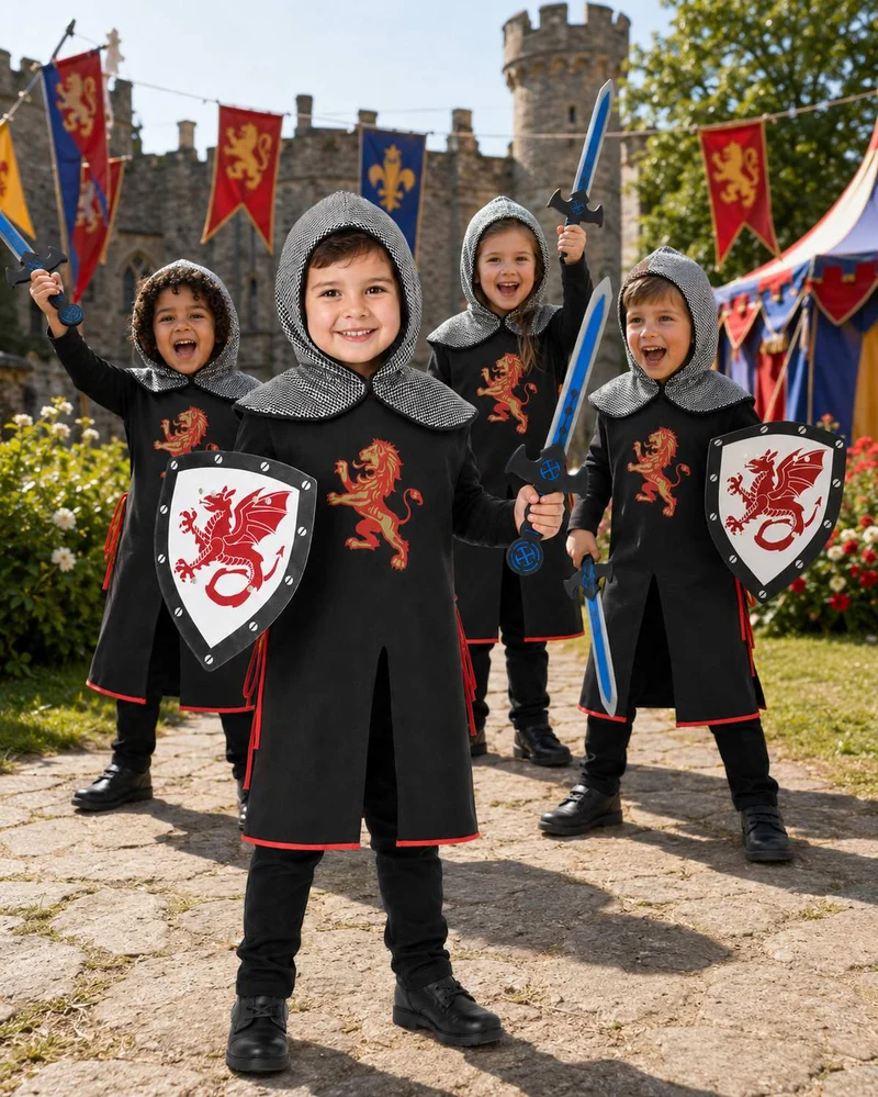 Ritter Set Löwe Kinder 4-tlg.  Tunika, Haube, Schild & Schwert 38 Jahre
