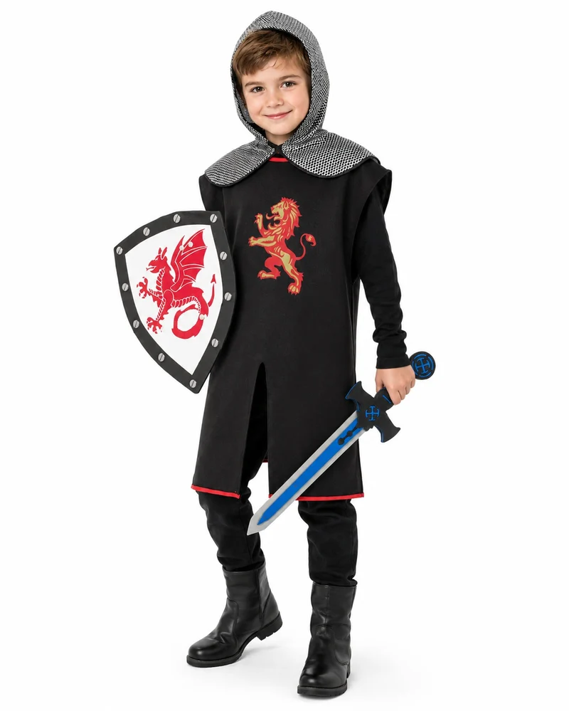 Ritter Set Löwe Kinder 4-tlg.  Tunika, Haube, Schild & Schwert 38 Jahre