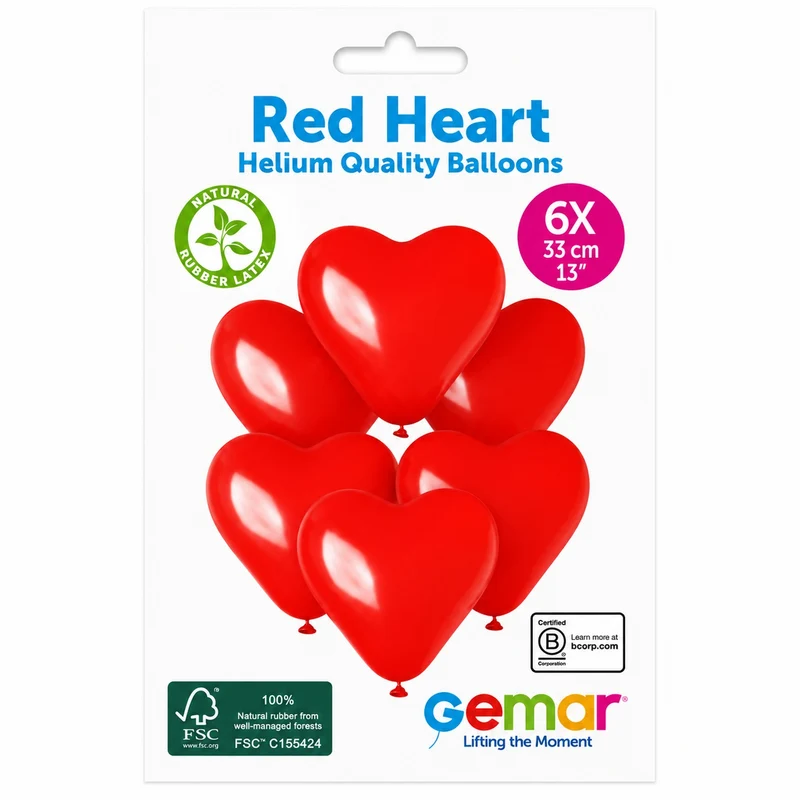 Latexballon Herz 30 cm Rot #045 | 6 Stück