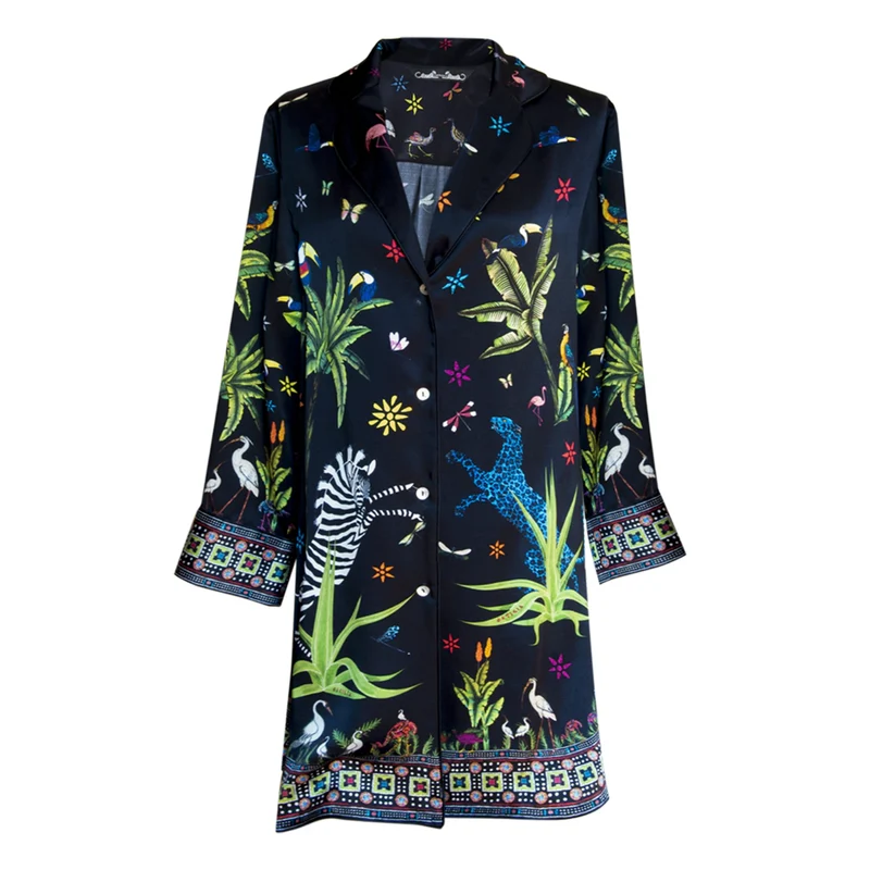 Seidenhemd JUNGLE BLACK, 100% Seide