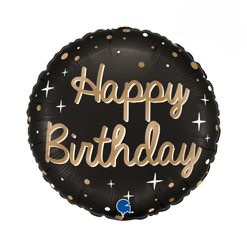 18"/Ø46cm Folienballon "Sparkling Black" | Happy Birthday