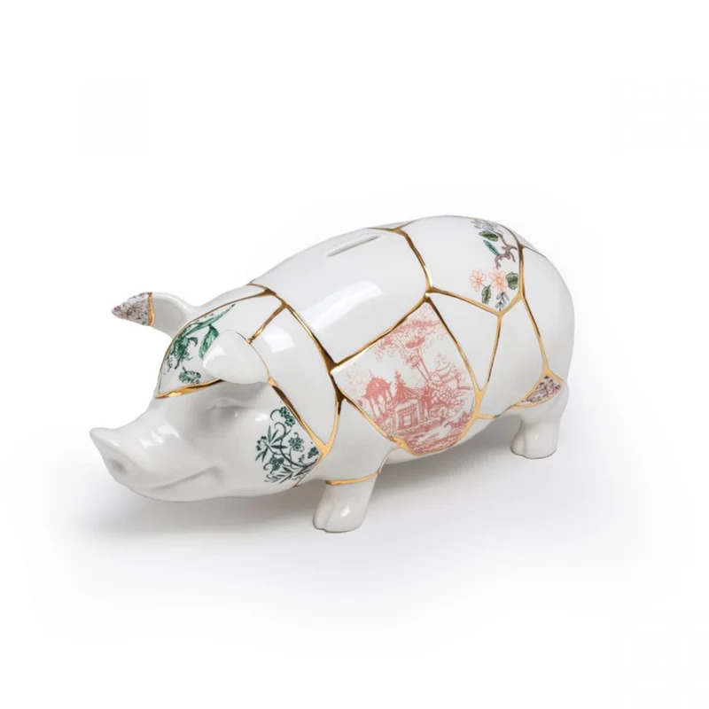 Spardose KINTSUGI PIGGY weiß, gold