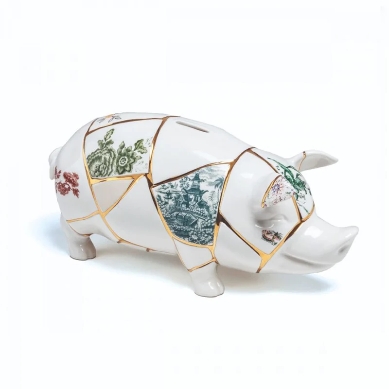 Spardose KINTSUGI PIGGY weiß, gold