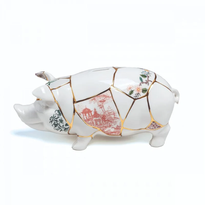 Spardose KINTSUGI PIGGY weiß, gold