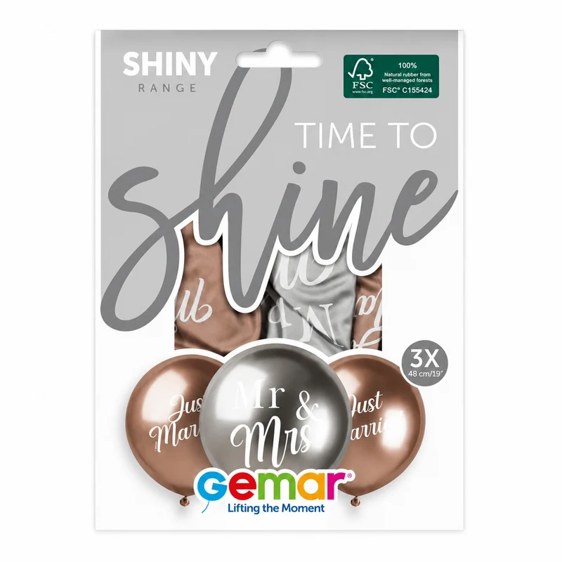 Latexballon 48 cm Mr&Mrs + Just Married Roségold Silber | 3 Stück