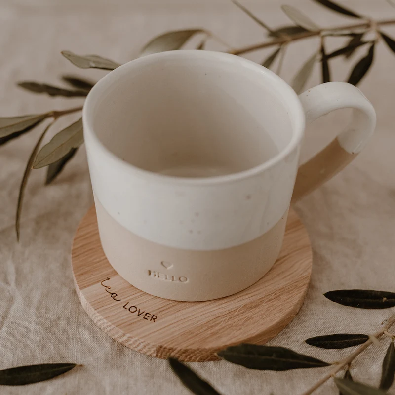 Eulenschnitt Untersetzer aus Eiche Tea Lover