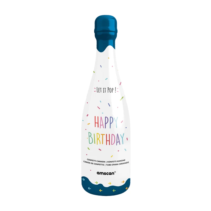 Konfettishooter Flasche Blau | 32 cm Bunt