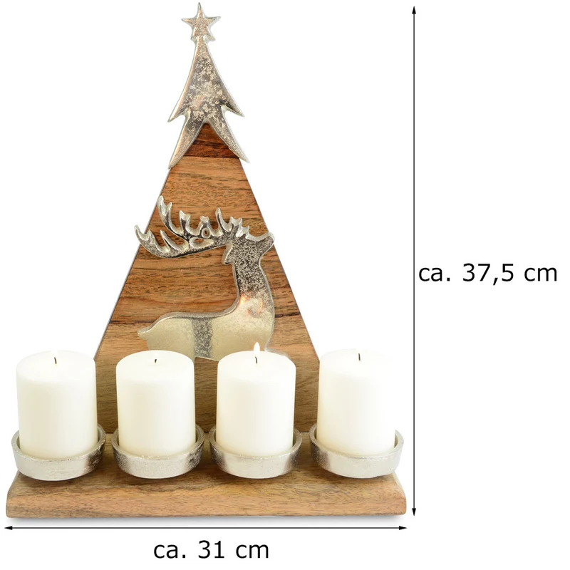 Riffelmacher Kerzenleuchter Weihnachtsbaum mit Hirsch 31 x 37cm 70326 | Natur / Silber