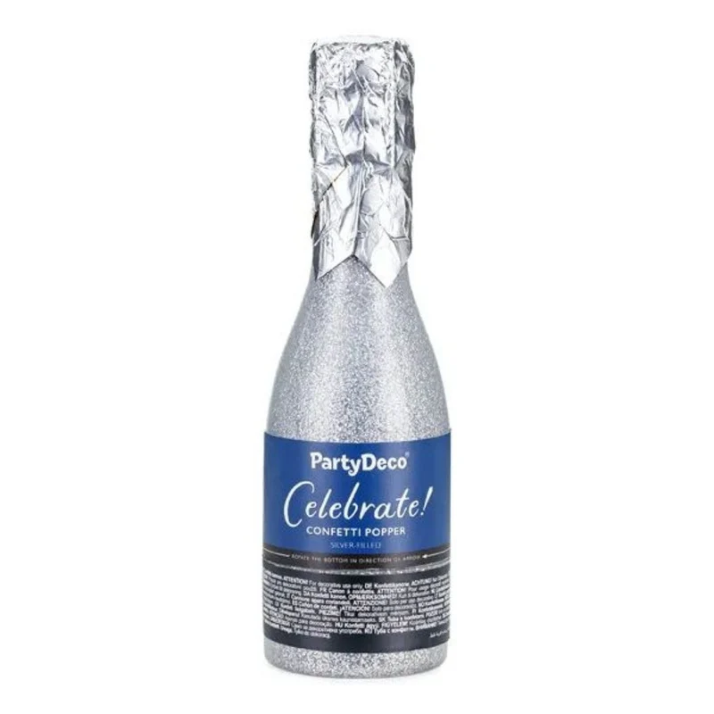 Konfettishooter Champagnerflasche 20,5 cm | Silber