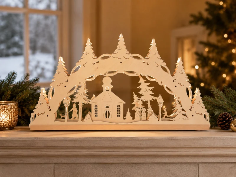 Original Erzgebirge Holz Lichterbogen "Seiffener Kirche" 55 cm | 13002 - Schwibbogen