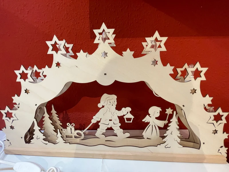 Original Erzgebirge Lichterbogen "Weihnachtsmann mit Engel" 55 cm | 13001