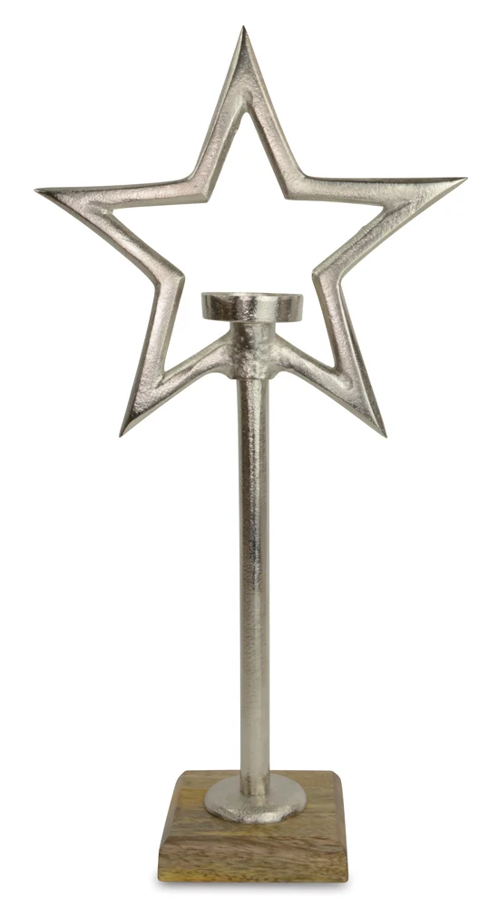 Riffelmacher Kerzenständer Teelichthalter mit Stern 73592 - Natur Silber 44 cm