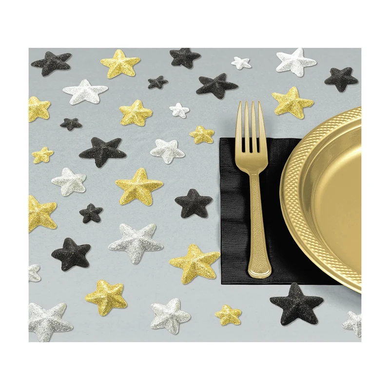 Streudeko Sterne "Glitz & Glam" - Gold Schwarz Silber 32 Stück