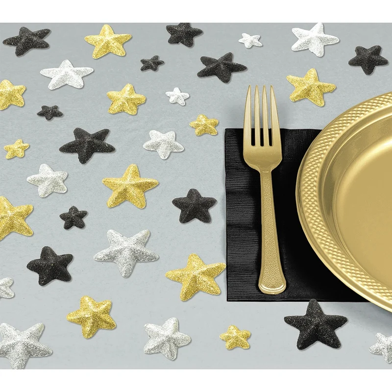 Streudeko Sterne "Glitz & Glam" - Gold Schwarz Silber 32 Stück