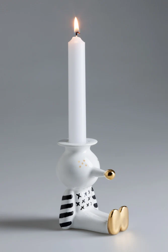 PINOCCHIETTO Kerzenhalter in weiss-schwarz-gold von Bosa
