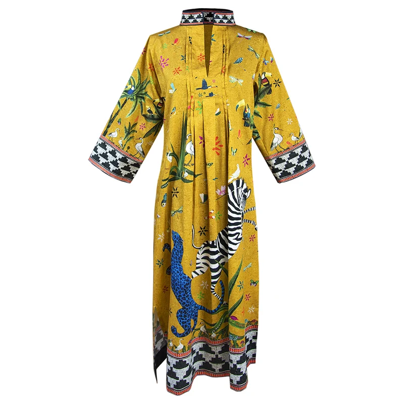 Kaftan JUNGLE Sahara in gelb, 100% Baumwolle