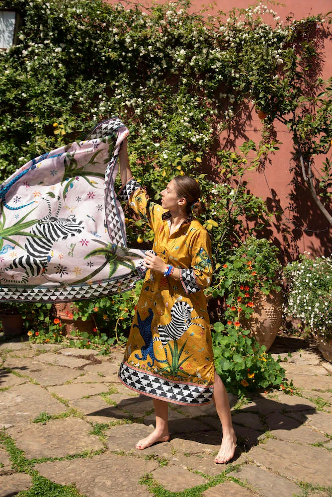 Kaftan JUNGLE Sahara in gelb, 100% Baumwolle