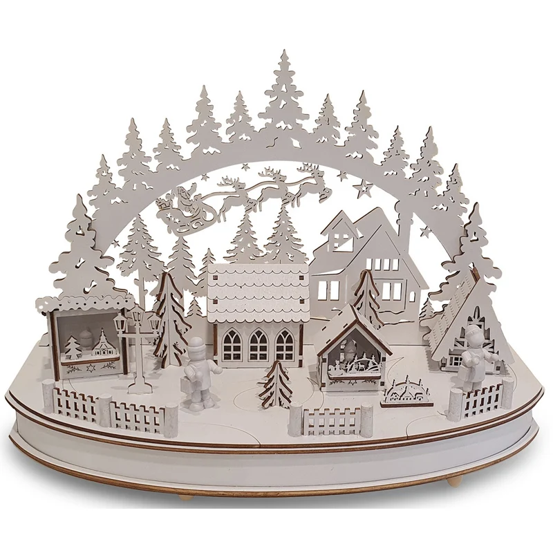 Riffelmacher LED Schwibbogen "Weihnachtsmarkt" mit Timer 36 x 25cm - 76516 | Weiß