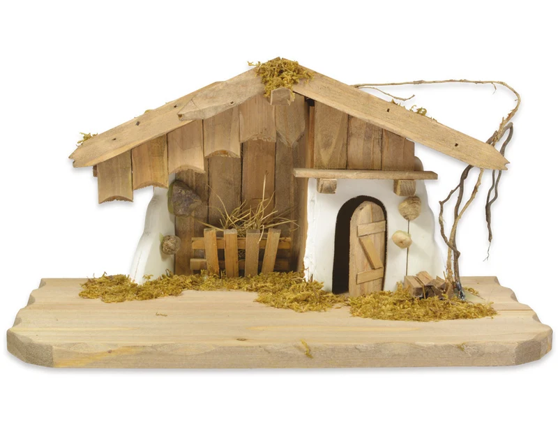 Krippenstall Weihnachtskrippe "Kötzing" 30x16x15cm Naturfarben Hütte | 78103
