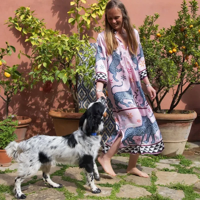 Kaftan MOSAIC PERLA, rosa, 100% Seide