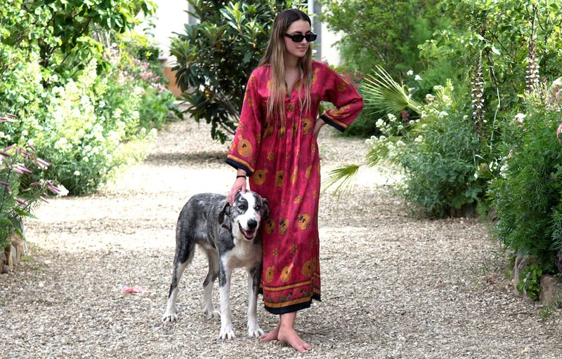 Kaftan MELOGRANO, rot, 100% Seide