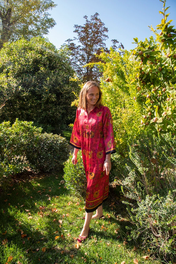 Kaftan MELOGRANO, rot, 100% Seide
