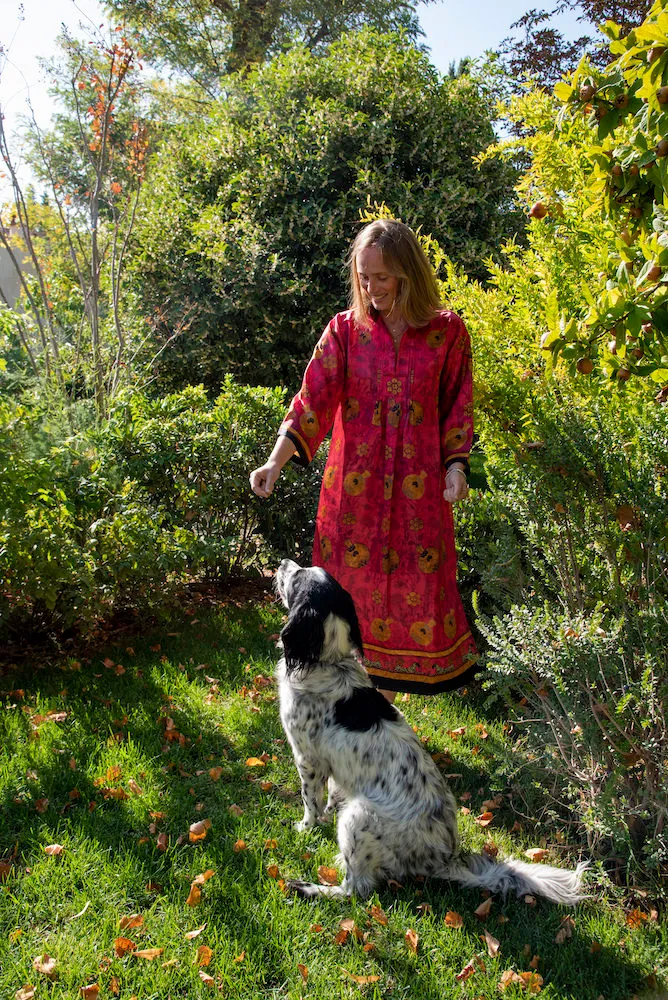 Kaftan MELOGRANO, rot, 100% Seide