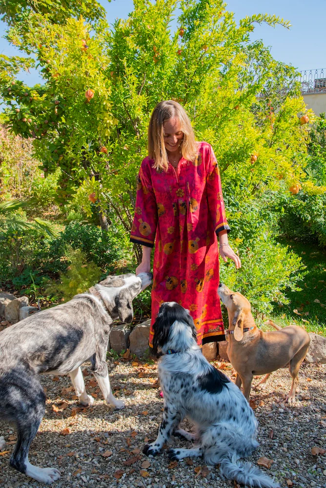 Kaftan MELOGRANO, rot, 100% Seide