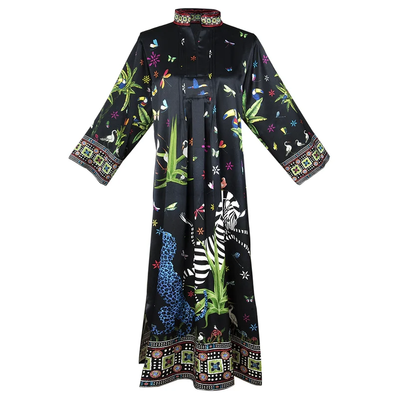 Kaftan JUNGLE, schwarz, 100% Seide
