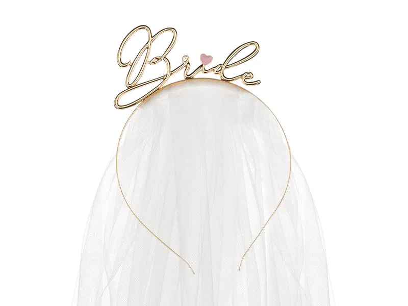 Haarreif "Bride" Brautschleier | Weiß Gold