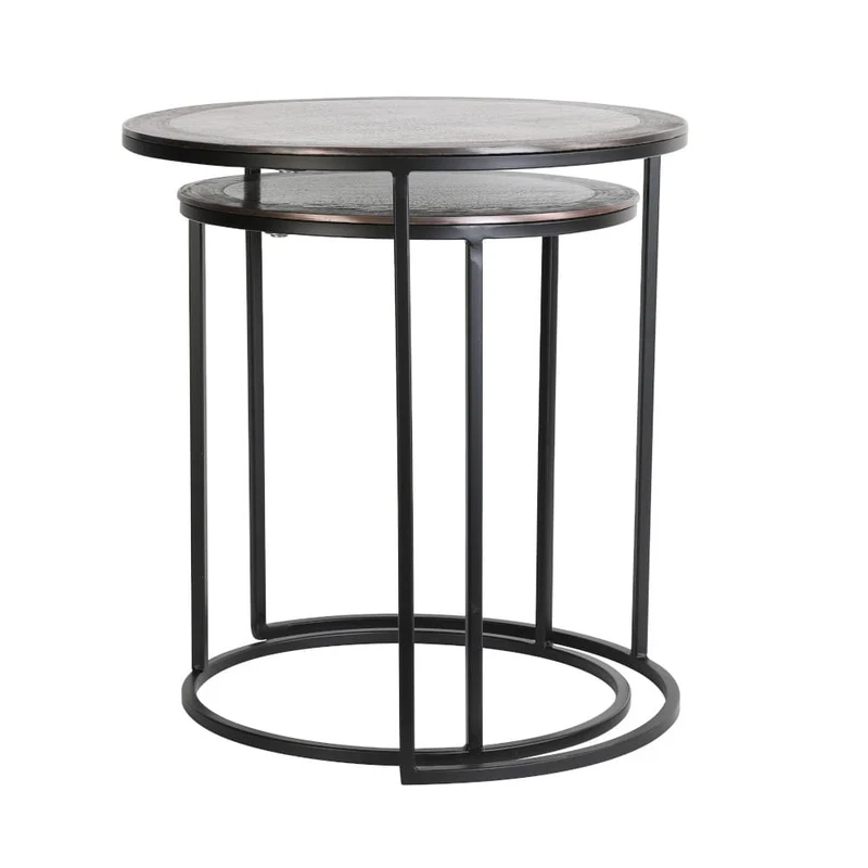 Beistelltisch-Set TALCA in antik Kupfer+schwarz, Ø50x52 cm