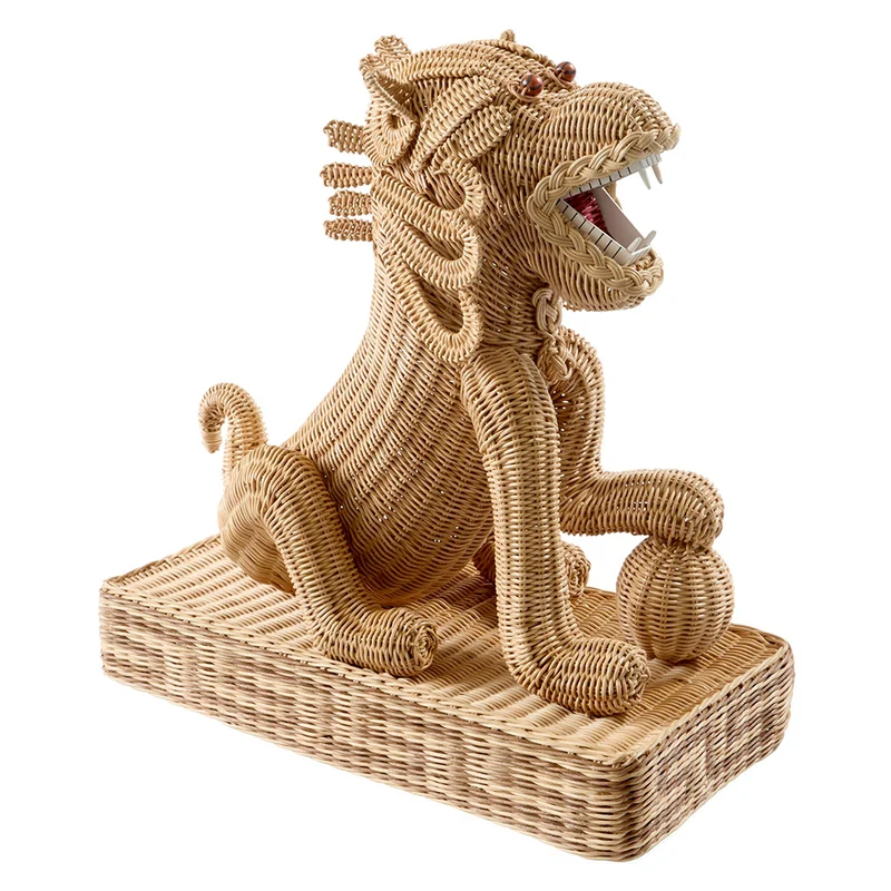 Skulptur WICKER FOO DOG natur Rattan 76x36x86cm