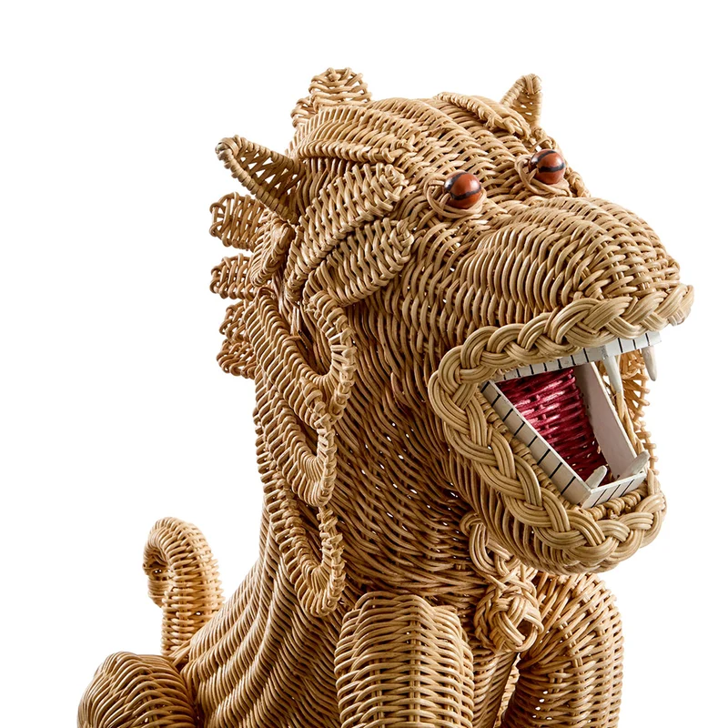 Skulptur WICKER FOO DOG natur Rattan 76x36x86cm