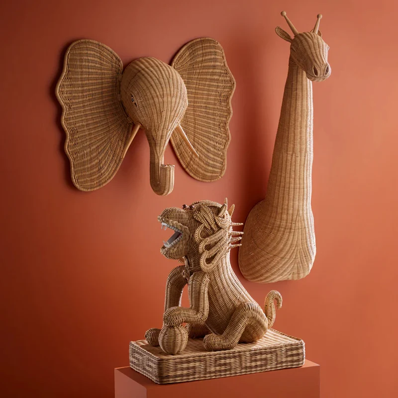 Skulptur WICKER FOO DOG natur Rattan 76x36x86cm