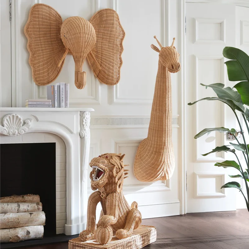 Skulptur WICKER FOO DOG natur Rattan 76x36x86cm