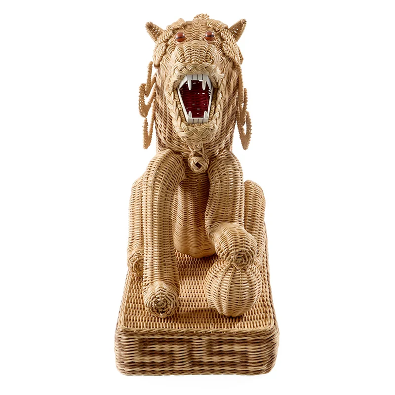 Skulptur WICKER FOO DOG natur Rattan 76x36x86cm