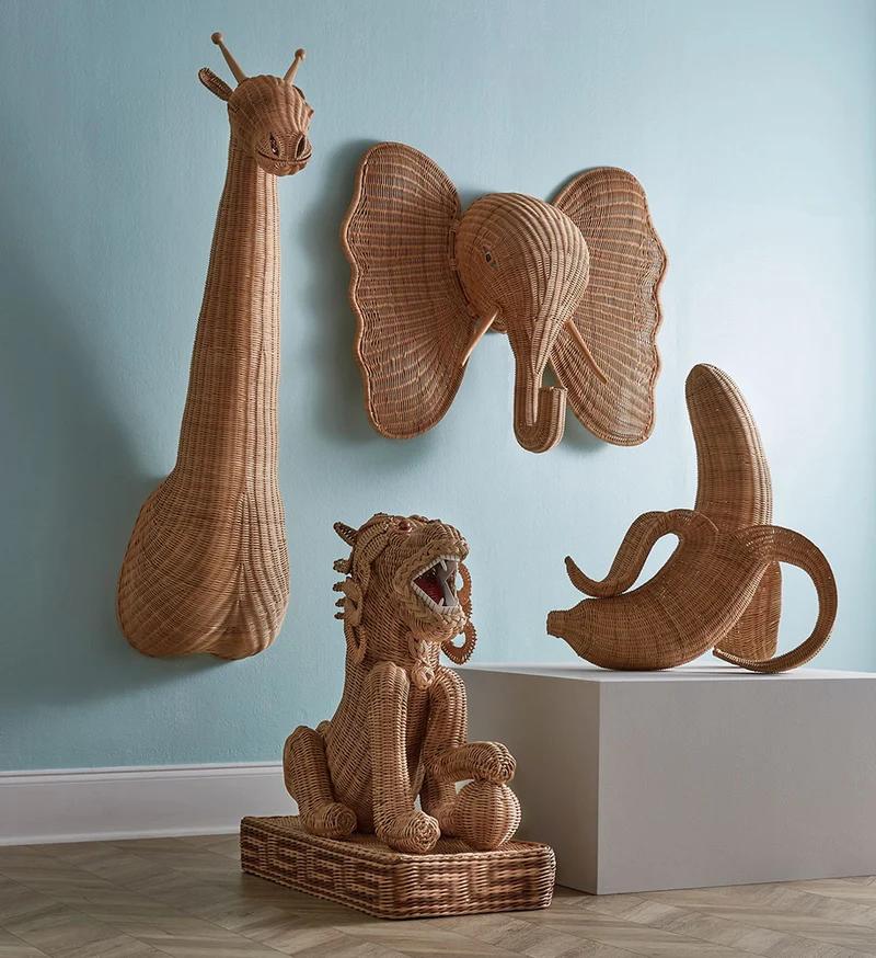 Skulptur WICKER FOO DOG natur Rattan 76x36x86cm